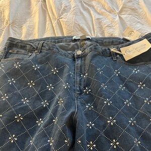 Cato High Rise Blue Jeans with Crystal Embellishments